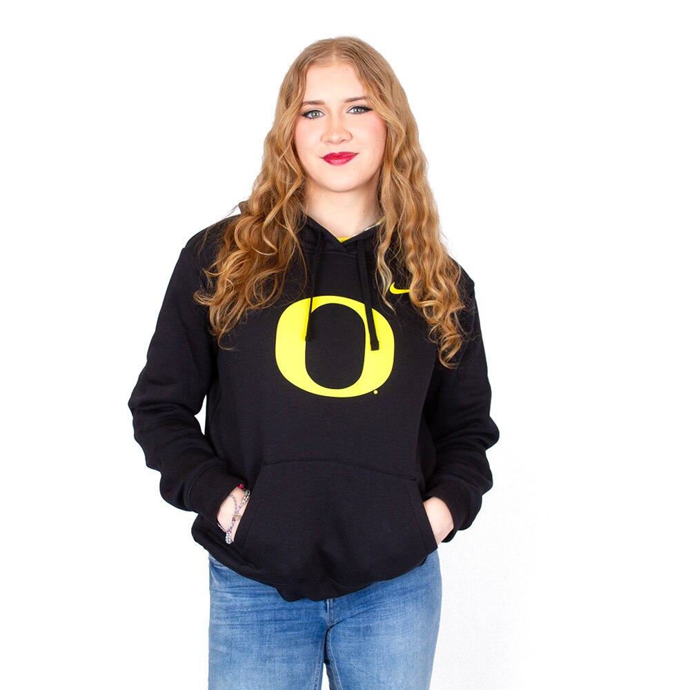 Classic Oregon O, Nike, Black, Hoodie, Cotton Blend, Women, Fleece, Sweatshirt, Pullover, 874379